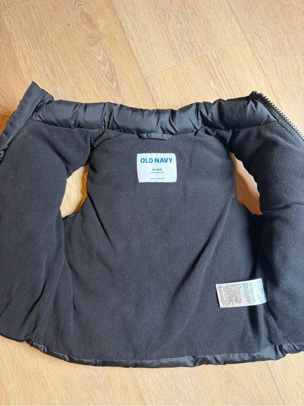 Old Navy Black Puffer Vest Fleece Lined 12-18M